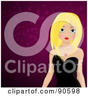 Blond Manga Girl In A Black Dress Over A Heart Background