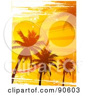 Grungy Background Of An Orange Sunset And Palm Trees