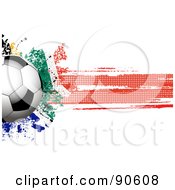 Shiny Soccer Ball Over A Grungy Halftone South African Flag