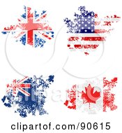 Poster, Art Print Of Digital Collage Of Grungy Distressed Union Jack America Australian And Canadian Flags