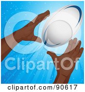 Royalty Free RF Clipart Illustration Of A Black Mans Hands Reaching For A Rugby Football