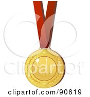 Golden Basketball Medal On A Red Ribbon