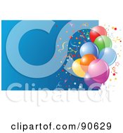 Poster, Art Print Of Cluster Of Balloons And Confetti With A Blue Box And White Edges