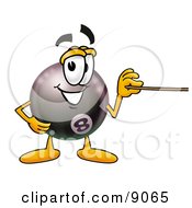 Eight Ball Mascot Cartoon Character Holding A Pointer Stick