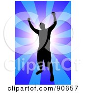 Poster, Art Print Of Successful Male Silhouetted Over A Blue Burst