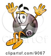 Clipart Picture Of An Eight Ball Mascot Cartoon Character Jumping by Toons4Biz
