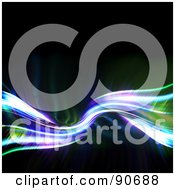 Poster, Art Print Of Green And Purple Fractal Wave With Bright Lights On Black