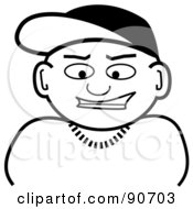 Black And White Outlined Young Man Wearing A Hat