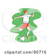 Royalty Free RF Clipart Illustration Of A Soccer Player Kicking On A Field Version 1