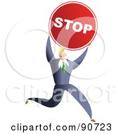 Royalty Free RF Clipart Illustration Of A Successful Businessman Carrying A Stop Sign