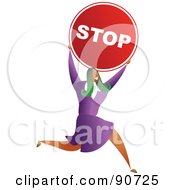 Royalty Free RF Clipart Illustration Of A Successful Businesswoman Carrying A Stop Sign by Prawny