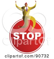 Royalty Free RF Clipart Illustration Of A Successful Businessman Sitting On A Stop Sign by Prawny