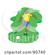 Royalty Free RF Clipart Illustration Of A Soccer Player Kicking On A Field Version 2 by Prawny