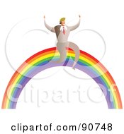 Poster, Art Print Of Successful Businessman Sitting On A Rainbow