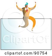 Successful Businessman Sitting On Top Of A Blank Business Card