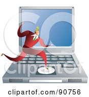 Royalty Free RF Clipart Illustration Of A Businessman Running On A Laptop