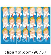 Royalty Free RF Clipart Illustration Of Rows Of Grinning Cloned Business Men Over Blue