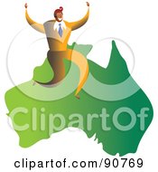 Royalty Free RF Clipart Illustration Of A Successful Businessman Sitting On A Map Of Australia by Prawny
