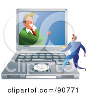 Royalty Free RF Clipart Illustration Of A Man On A Screen Talking To A Man On A Laptop