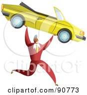 Royalty Free RF Clipart Illustration Of A Successful Businessman Carrying A Yellow Convertible Car