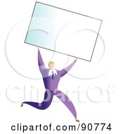 Successful Businessman Carrying A Blank Business Card Over His Head