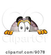 Eight Ball Mascot Cartoon Character Peeking Over A Surface