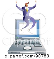 Royalty Free RF Clipart Illustration Of A Successful Businessman Sitting On Top Of A Laptop Computer by Prawny