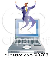 Poster, Art Print Of Successful Businessman Sitting On Top Of A Laptop Computer