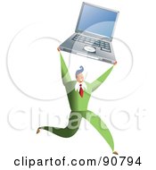 Poster, Art Print Of Successful Businessman Holding Up A Laptop