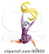 Poster, Art Print Of Successful Businesswoman Holding Up A Dollar Symbol