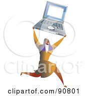 Poster, Art Print Of Successful Businesswoman Holding Up A Laptop