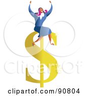 Poster, Art Print Of Successful Businesswoman Sitting On A Dollar Symbol
