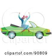 Royalty Free RF Clipart Illustration Of A Successful Businesswoman Sitting On A Convertible Car