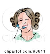 Poster, Art Print Of Friendly Customer Service Woman With Brown Hair Wearing A Headset