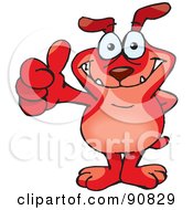 Poster, Art Print Of Red Sparkey Dog Holding His Thumb Up