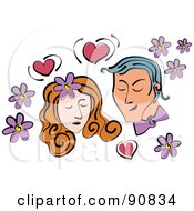 Royalty Free RF Clipart Illustration Of A Couple With Flowers And Hearts Around Their Faces