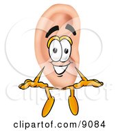 Clipart Picture Of An Ear Mascot Cartoon Character Sitting