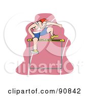 Royalty Free RF Clipart Illustration Of A Red Haired Male Athlete Jumping A Hurdle On A Track