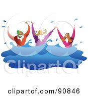 Poster, Art Print Of Female Business Team Drowning And Splashing In Water