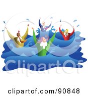 Poster, Art Print Of Business Team Of Four Drowning And Splashing In Water