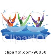 Poster, Art Print Of Business Team Of Three Drowning And Splashing In Water
