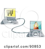 Poster, Art Print Of Woman On A Laptop Screen Connected To A Shopping Laptop