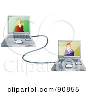 Man And Woman In Connected Laptops