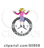 Poster, Art Print Of Businesswoman Sitting On A Wall Clock