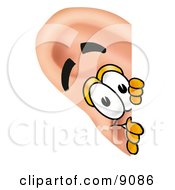 Clipart Picture Of An Ear Mascot Cartoon Character Peeking Around A Corner by Toons4Biz