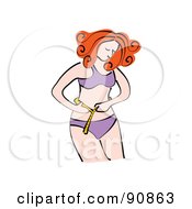 Red Haired Woman Measuring Her Waistline