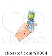 Poster, Art Print Of Womans Hand Texting With A Blue Flip Phone