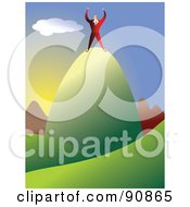 Businessman Celebrating On Top Of A Mountain Top