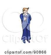 Poster, Art Print Of Blond Businessman In A Blue Suit Holding A Thumb Up