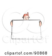 Poster, Art Print Of Red Haired Man Holding Up A Blank Sign And Looking Down